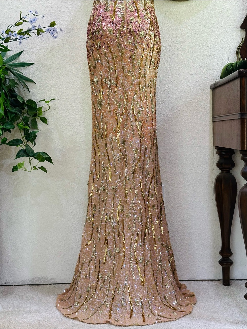 Scala Gold and Pink Sequin Strapless Maxi Gown - Picture 15 of 16